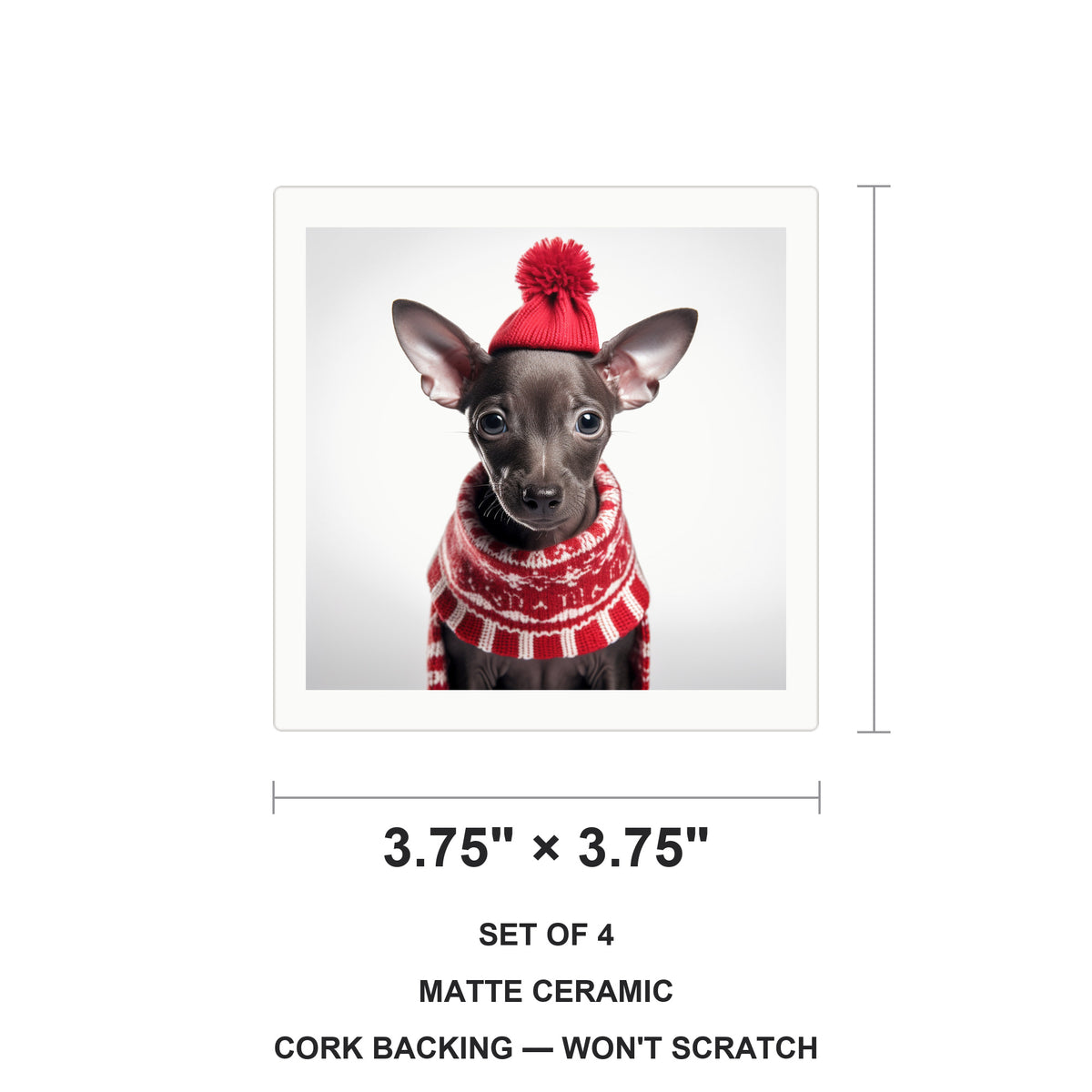 Xoloitzcuintli Puppy ceramic coasters set of 4, size 3.75 inches