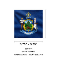 Maine State Flag ceramic coasters set of 4, size 3.75 inches