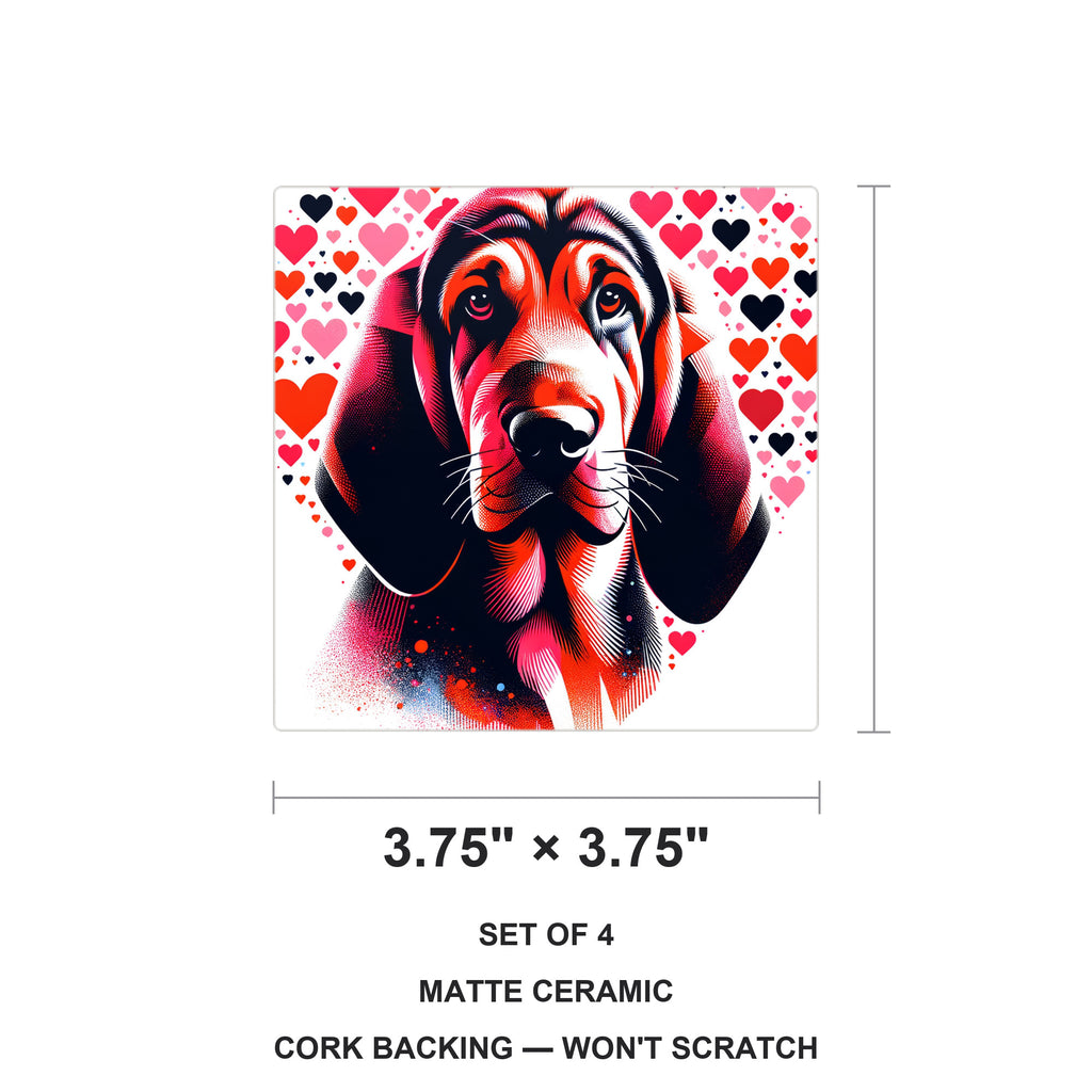 Bloodhound ceramic coasters set of 4, size 3.75 inches