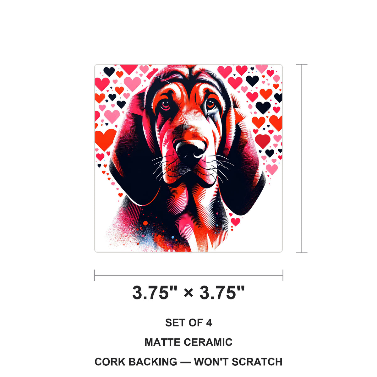 Bloodhound ceramic coasters set of 4, size 3.75 inches