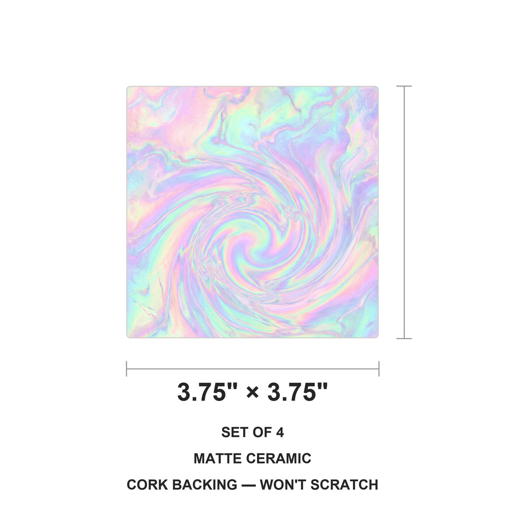Holographic Iridescent ceramic coasters set of 4, size 3.75 inches