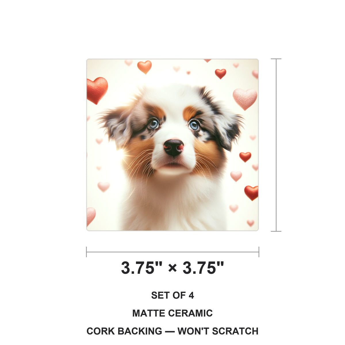 Australian Shepherd ceramic coasters set of 4, size 3.75 inches