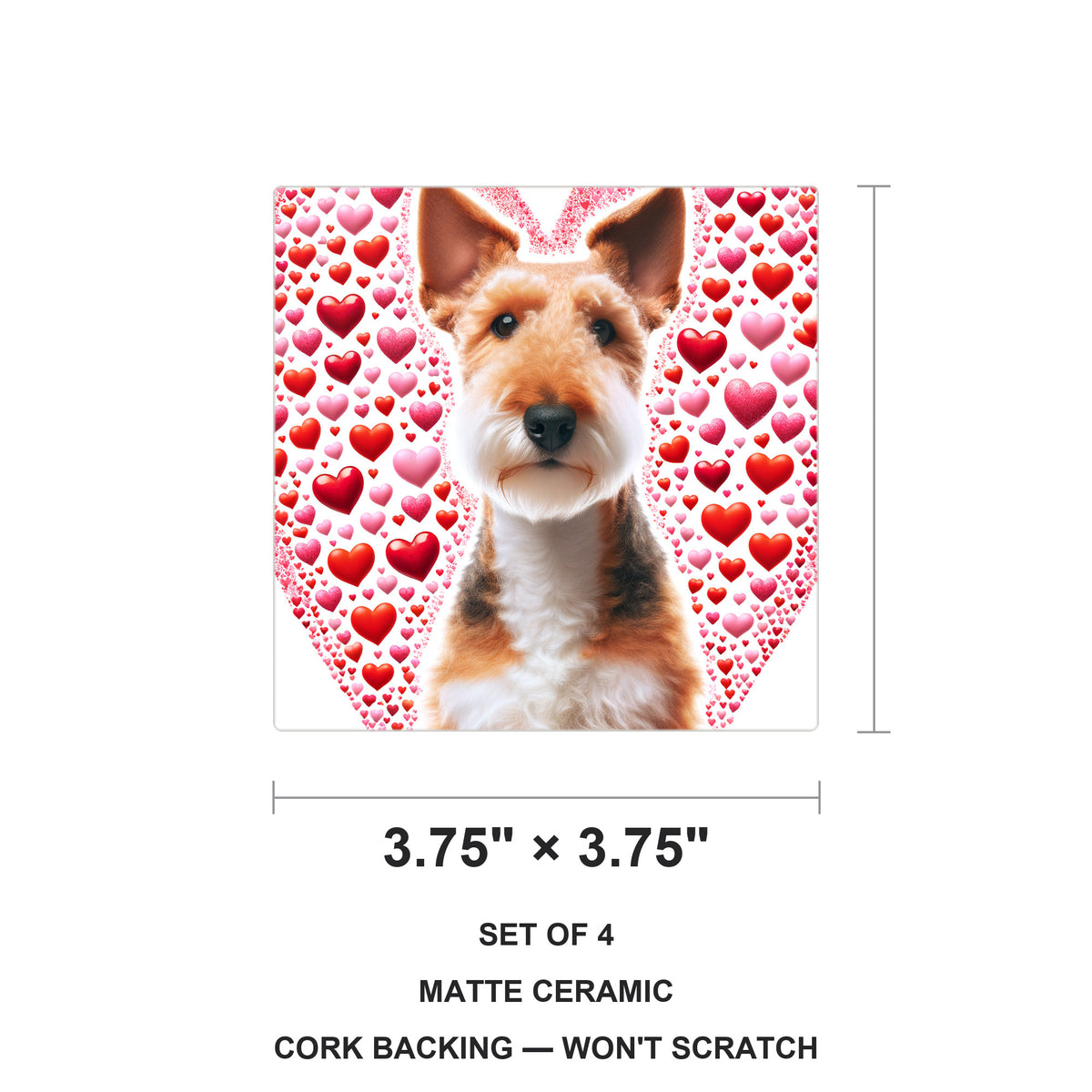 Wire Fox Terrier ceramic coasters set of 4, size 3.75 inches