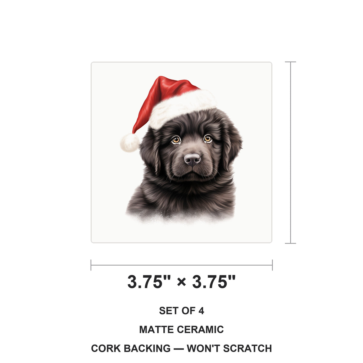 Newfoundland Puppy Drawing ceramic coasters set of 4, size 3.75 inches