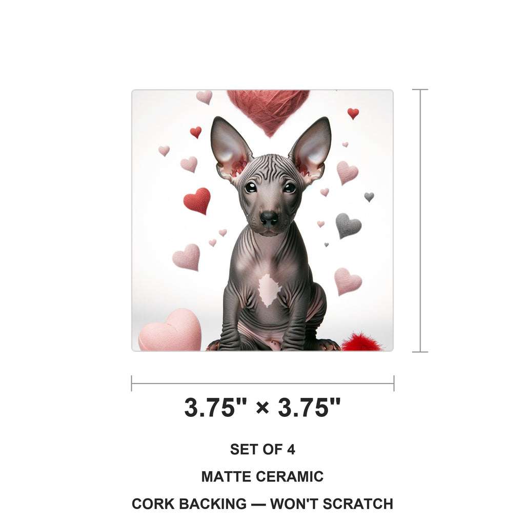 Xoloitzcuintli ceramic coasters set of 4, size 3.75 inches