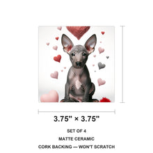 Xoloitzcuintli ceramic coasters set of 4, size 3.75 inches