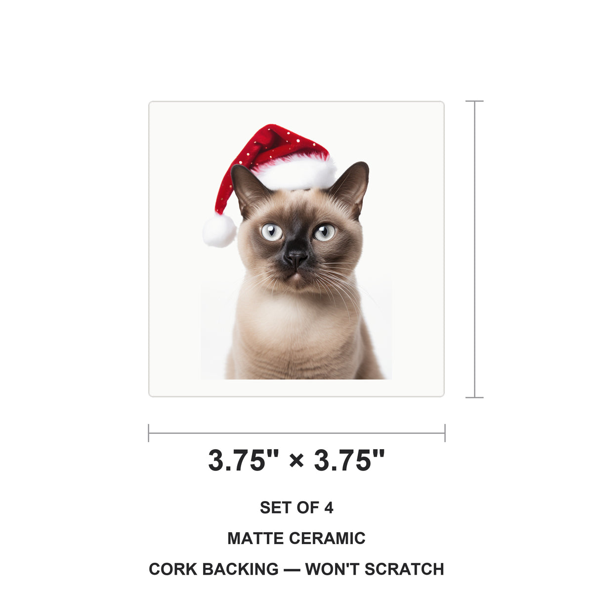 Burmese Cat ceramic coasters set of 4, size 3.75 inches