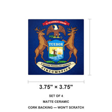 Michigan State Flag ceramic coasters set of 4, size 3.75 inches