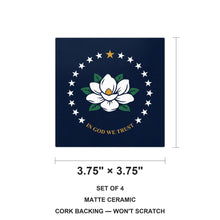 Mississippi State Flag ceramic coasters set of 4, size 3.75 inches