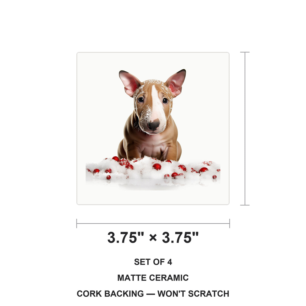 Bull Terrier Puppy ceramic coasters set of 4, size 3.75 inches