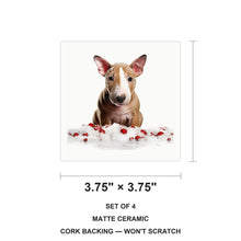 Bull Terrier Puppy ceramic coasters set of 4, size 3.75 inches