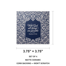 Matthew 19:26 ceramic coasters set of 4, size 3.75 inches