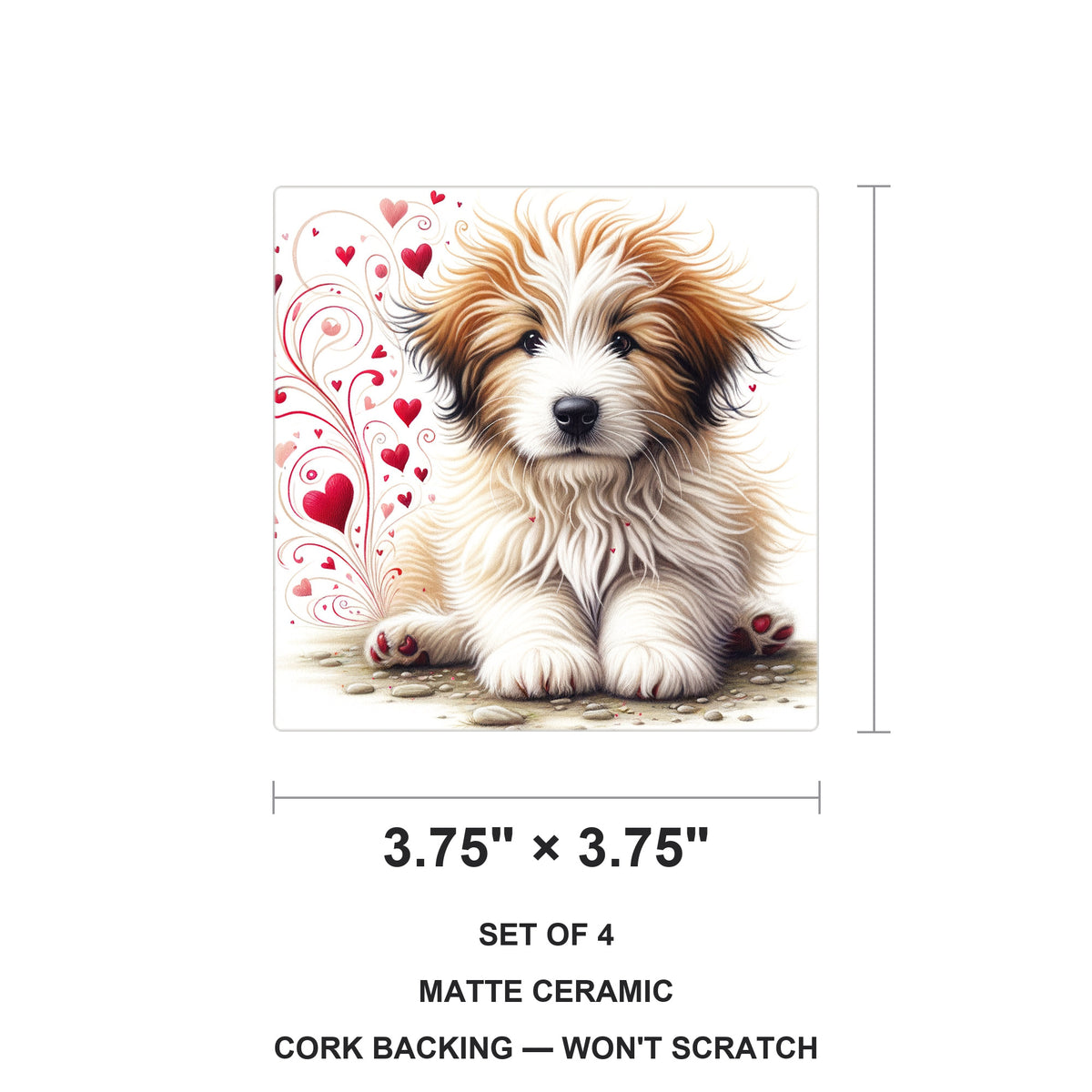 Bearded Collie ceramic coasters set of 4, size 3.75 inches