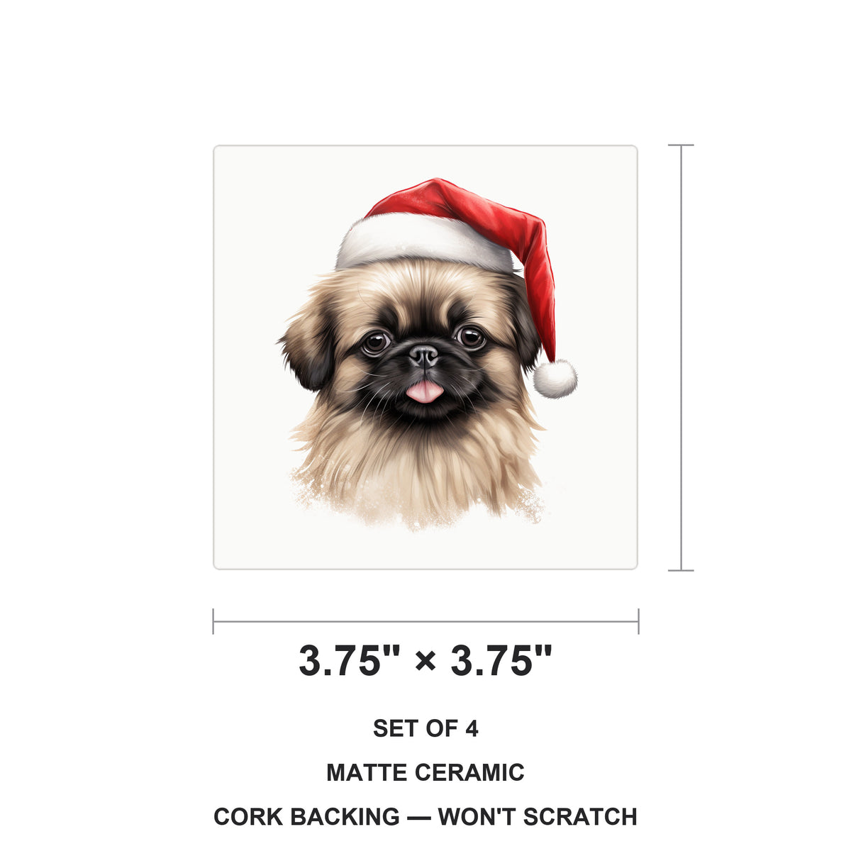 Pekingese Puppy Drawing ceramic coasters set of 4, size 3.75 inches