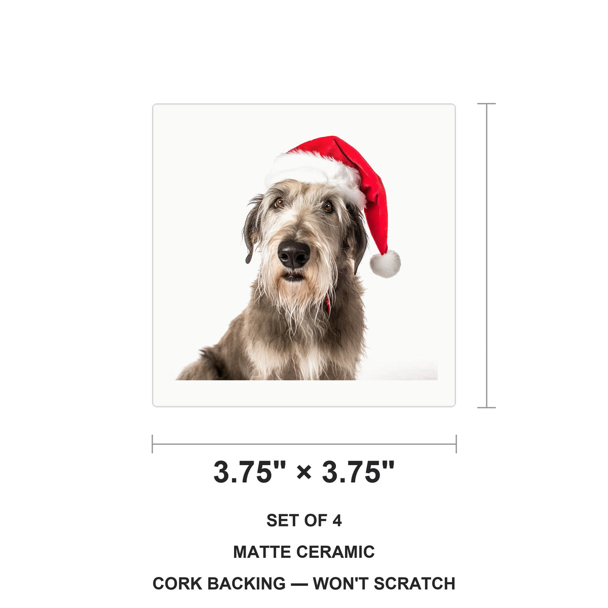 Irish Wolfhound ceramic coasters set of 4, size 3.75 inches