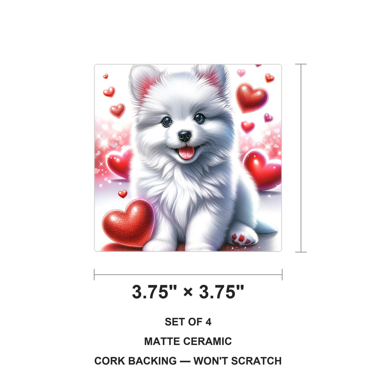 Pomeranian ceramic coasters set of 4, size 3.75 inches