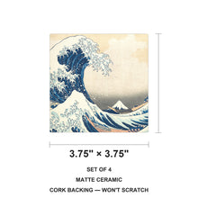 Great Wave ceramic coasters set of 4, size 3.75 inches