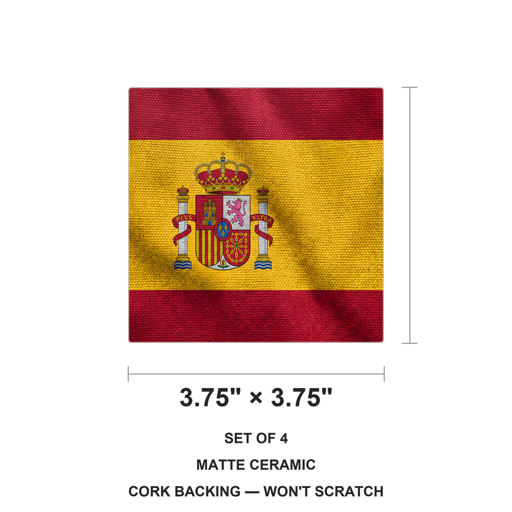 Spain Flag Pride ceramic coasters set of 4, size 3.75 inches