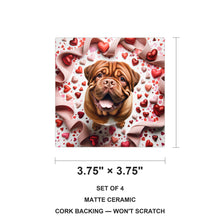 Dogue de Bordeaux ceramic coasters set of 4, size 3.75 inches