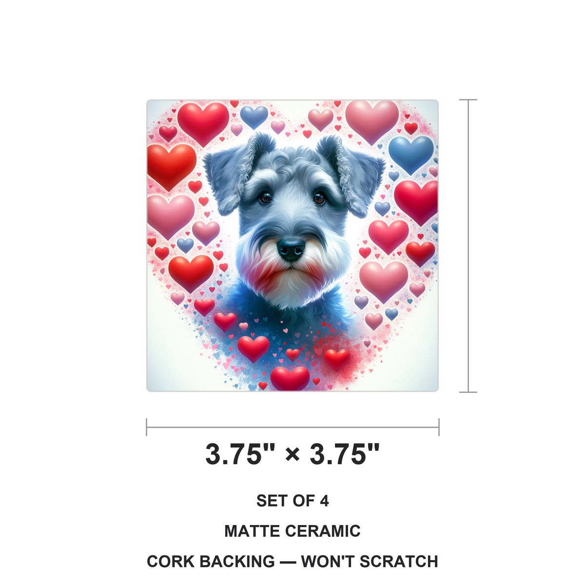 Miniature Schnauzer ceramic coasters set of 4, size 3.75 inches