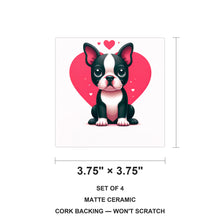 Boston Terrier ceramic coasters set of 4, size 3.75 inches