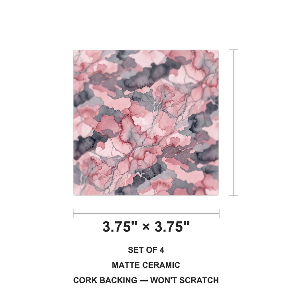 Pink Camo ceramic coasters set of 4, size 3.75 inches