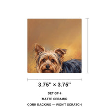 Yorkshire Terrier Portrait ceramic coasters set of 4, size 3.75 inches