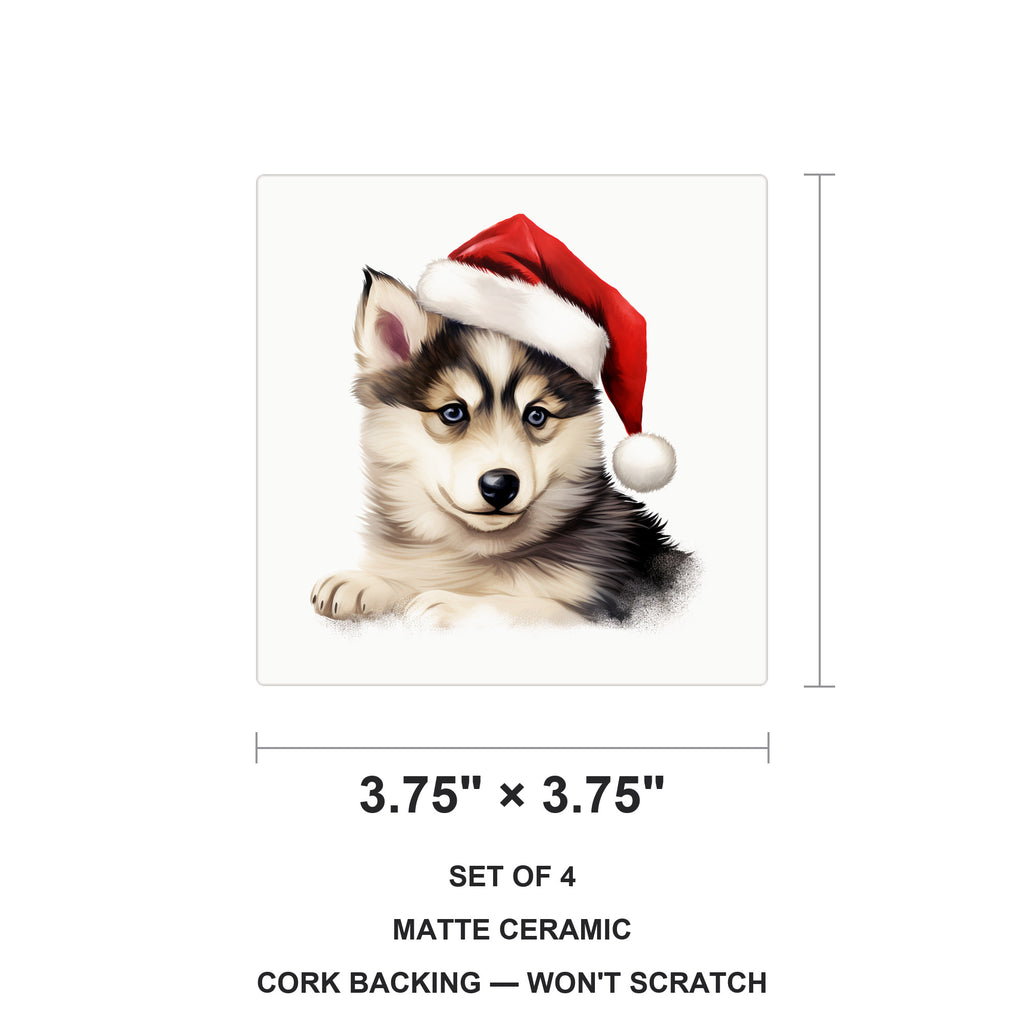 Siberian Husky Puppy Drawing ceramic coasters set of 4, size 3.75 inches