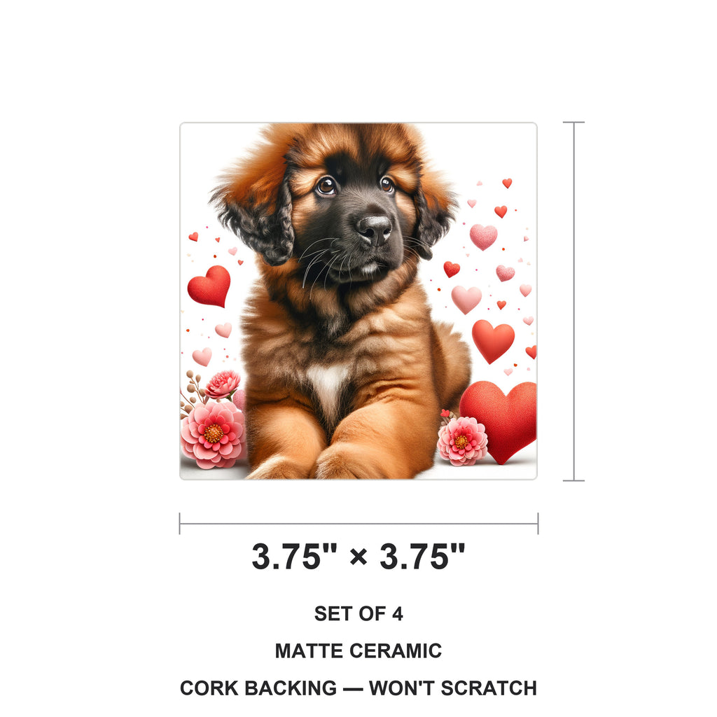 Leonberger ceramic coasters set of 4, size 3.75 inches