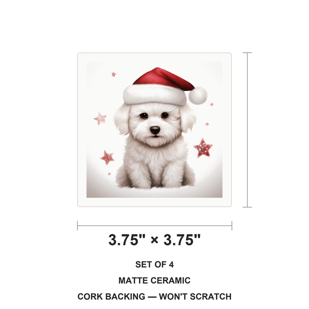Bichon Frise Puppy Drawing ceramic coasters set of 4, size 3.75 inches