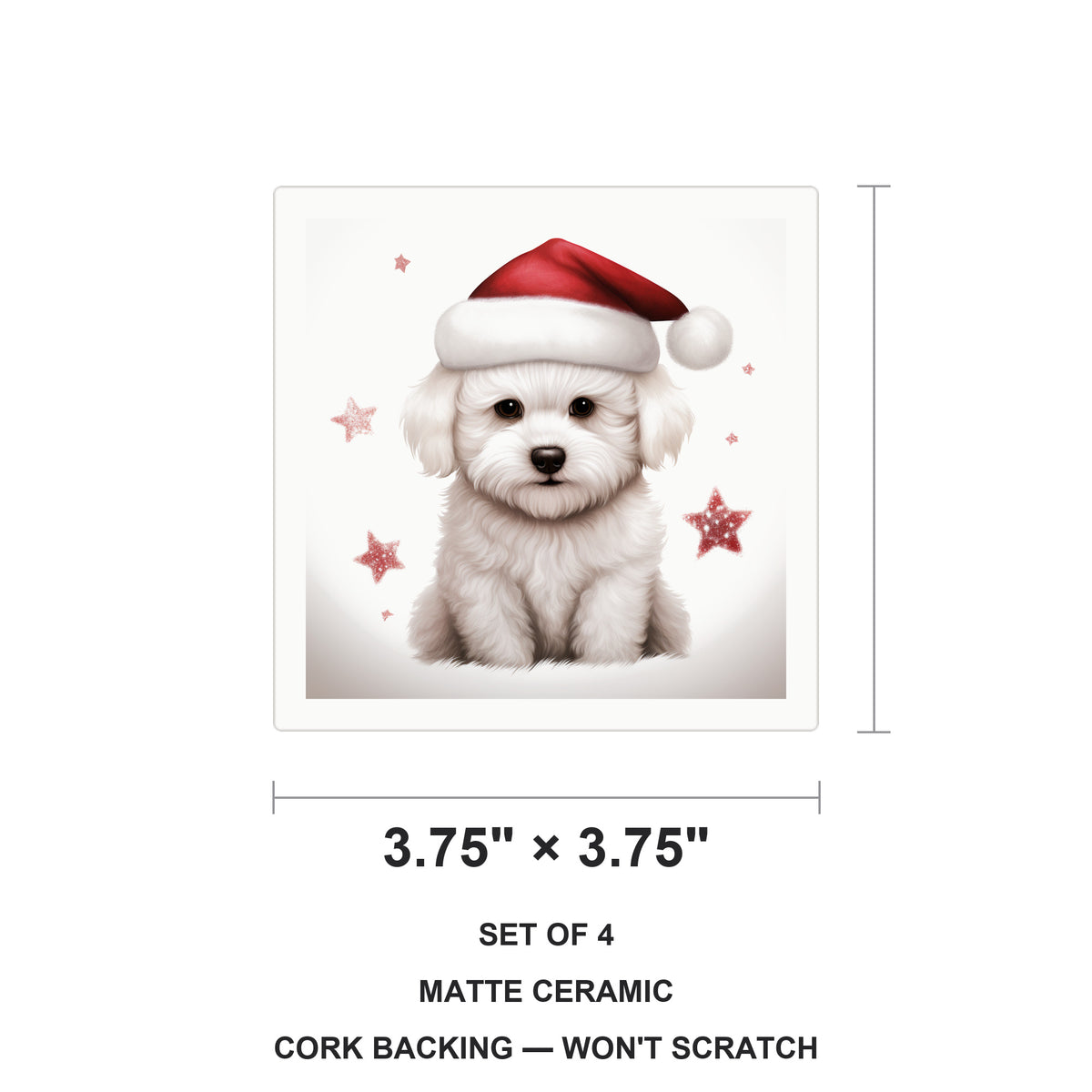 Bichon Frise Puppy Drawing ceramic coasters set of 4, size 3.75 inches