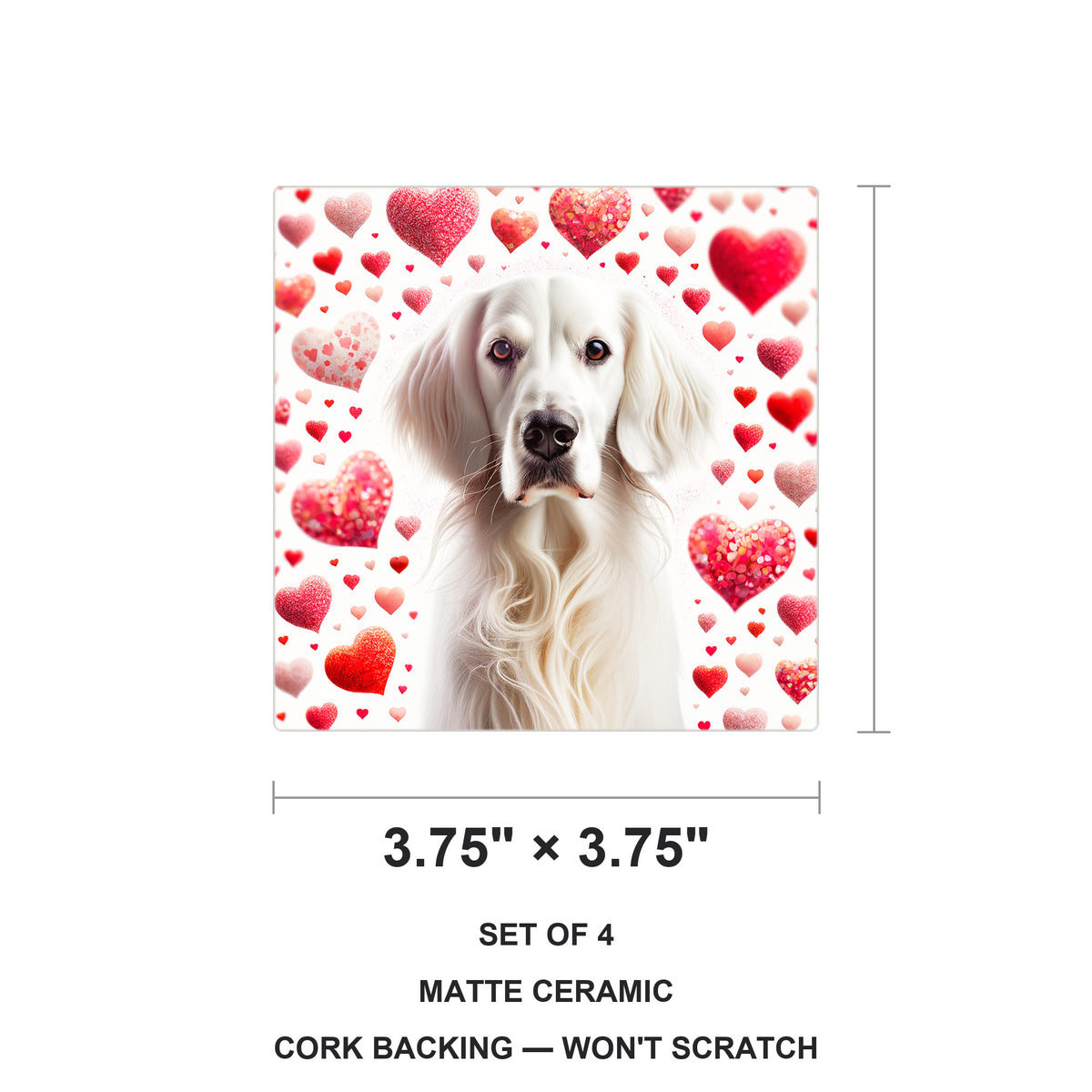 English Setter ceramic coasters set of 4, size 3.75 inches