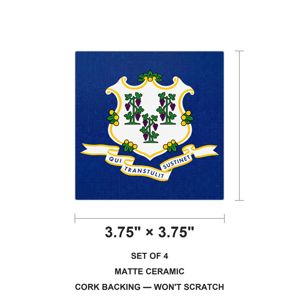 Connecticut State Flag ceramic coasters set of 4, size 3.75 inches