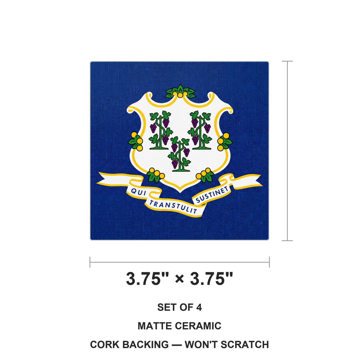 Connecticut State Flag ceramic coasters set of 4, size 3.75 inches