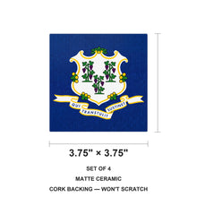 Connecticut State Flag ceramic coasters set of 4, size 3.75 inches