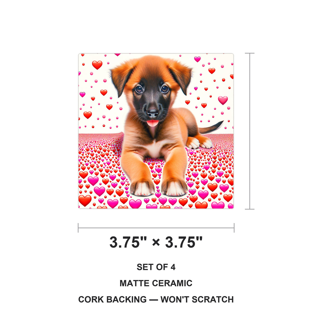 Belgian Malinois ceramic coasters set of 4, size 3.75 inches