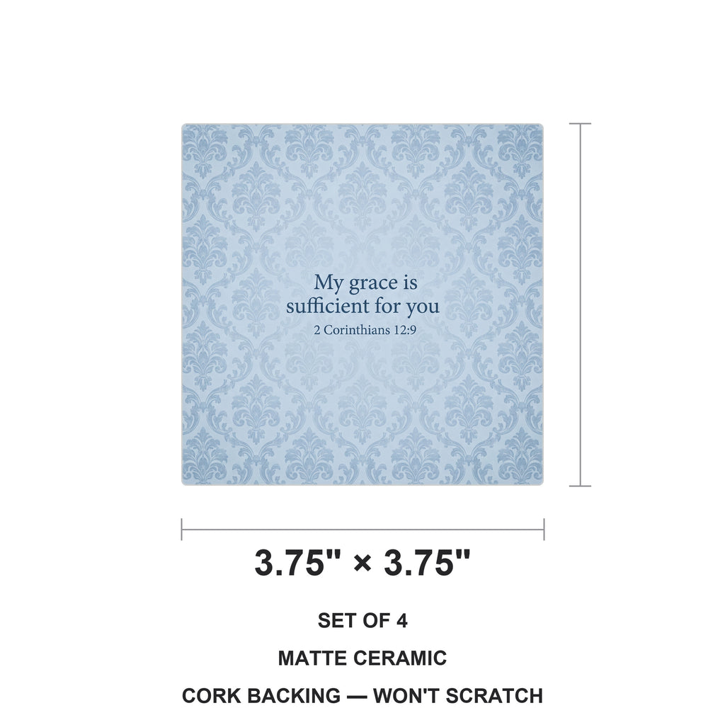 His Grace Is Sufficient ceramic coasters set of 4, size 3.75 inches