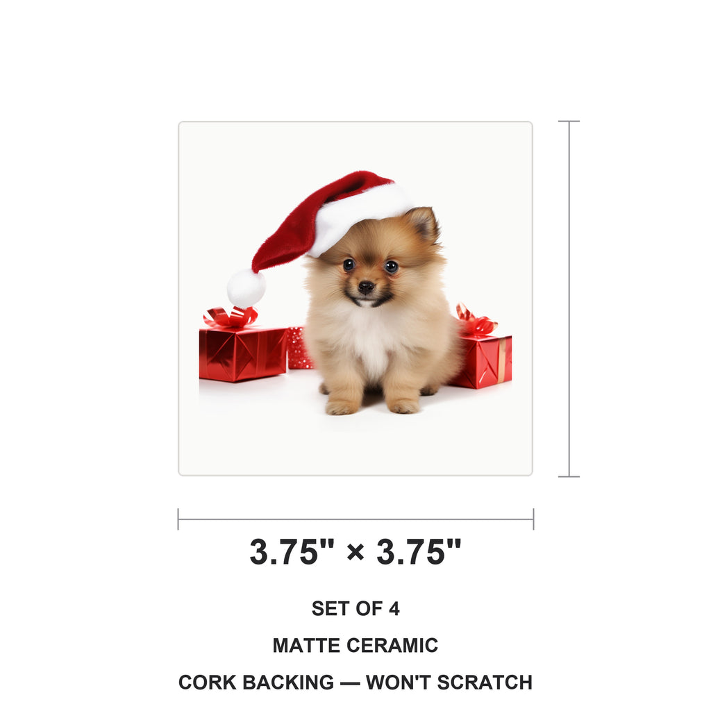 Pomeranian Puppy ceramic coasters set of 4, size 3.75 inches