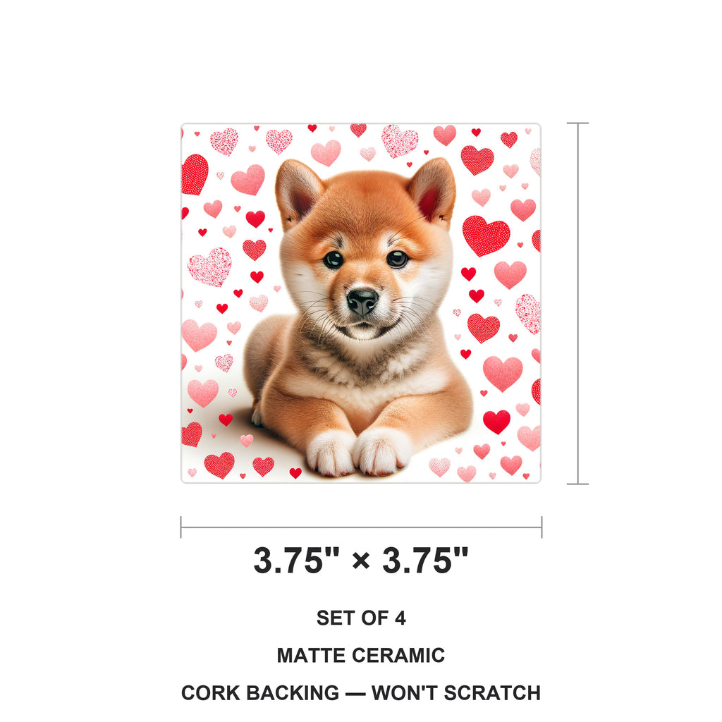 Shiba Inu ceramic coasters set of 4, size 3.75 inches