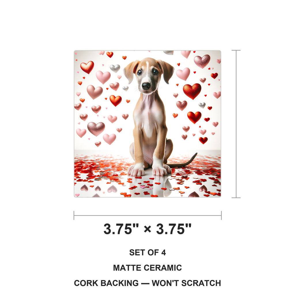 Whippet ceramic coasters set of 4, size 3.75 inches