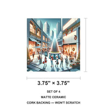 Downtown Christmas Plaza ceramic coasters set of 4, size 3.75 inches