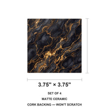 Black Gold Marble ceramic coasters set of 4, size 3.75 inches
