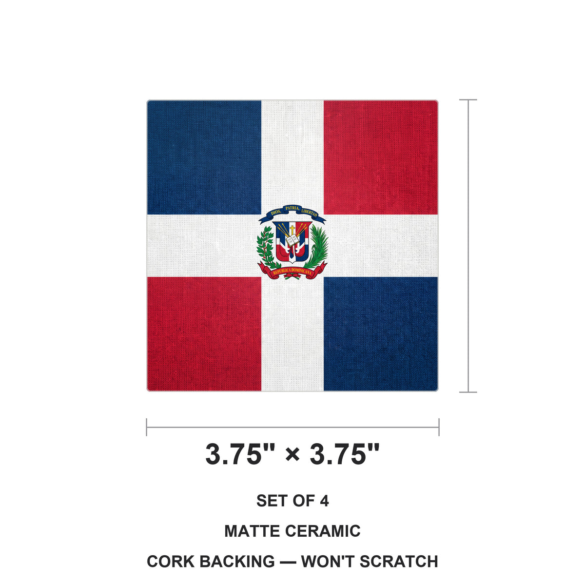 Dominican Republic Flag Pride ceramic coasters set of 4, size 3.75 inches