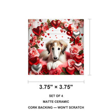 Borzoi ceramic coasters set of 4, size 3.75 inches