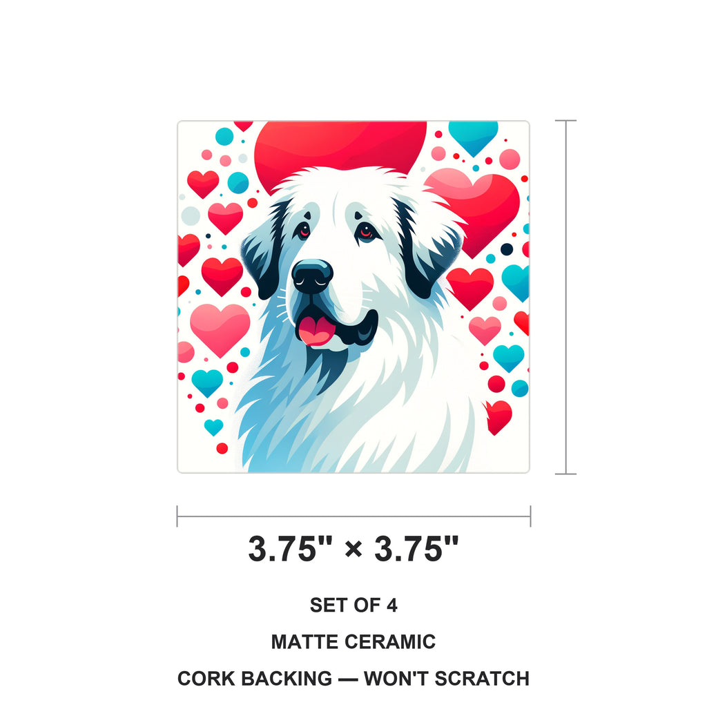 Great Pyrenees ceramic coasters set of 4, size 3.75 inches
