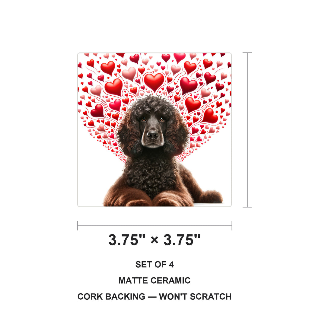 Irish Water Spaniel ceramic coasters set of 4, size 3.75 inches