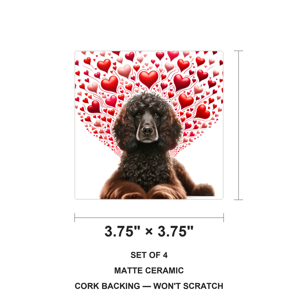 Irish Water Spaniel ceramic coasters set of 4, size 3.75 inches