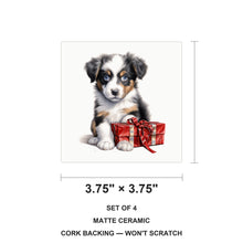 Miniature American Shepherd Puppy Drawing ceramic coasters set of 4, size 3.75 inches