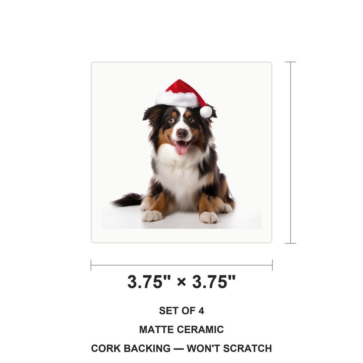 Miniature American Shepherd ceramic coasters set of 4, size 3.75 inches