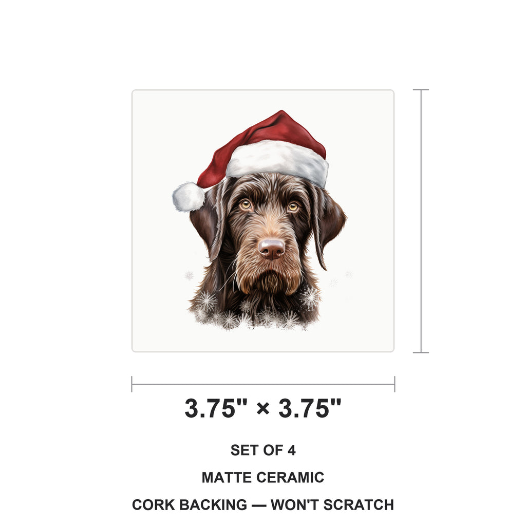 German Wirehaired Pointer Puppy Drawing ceramic coasters set of 4, size 3.75 inches